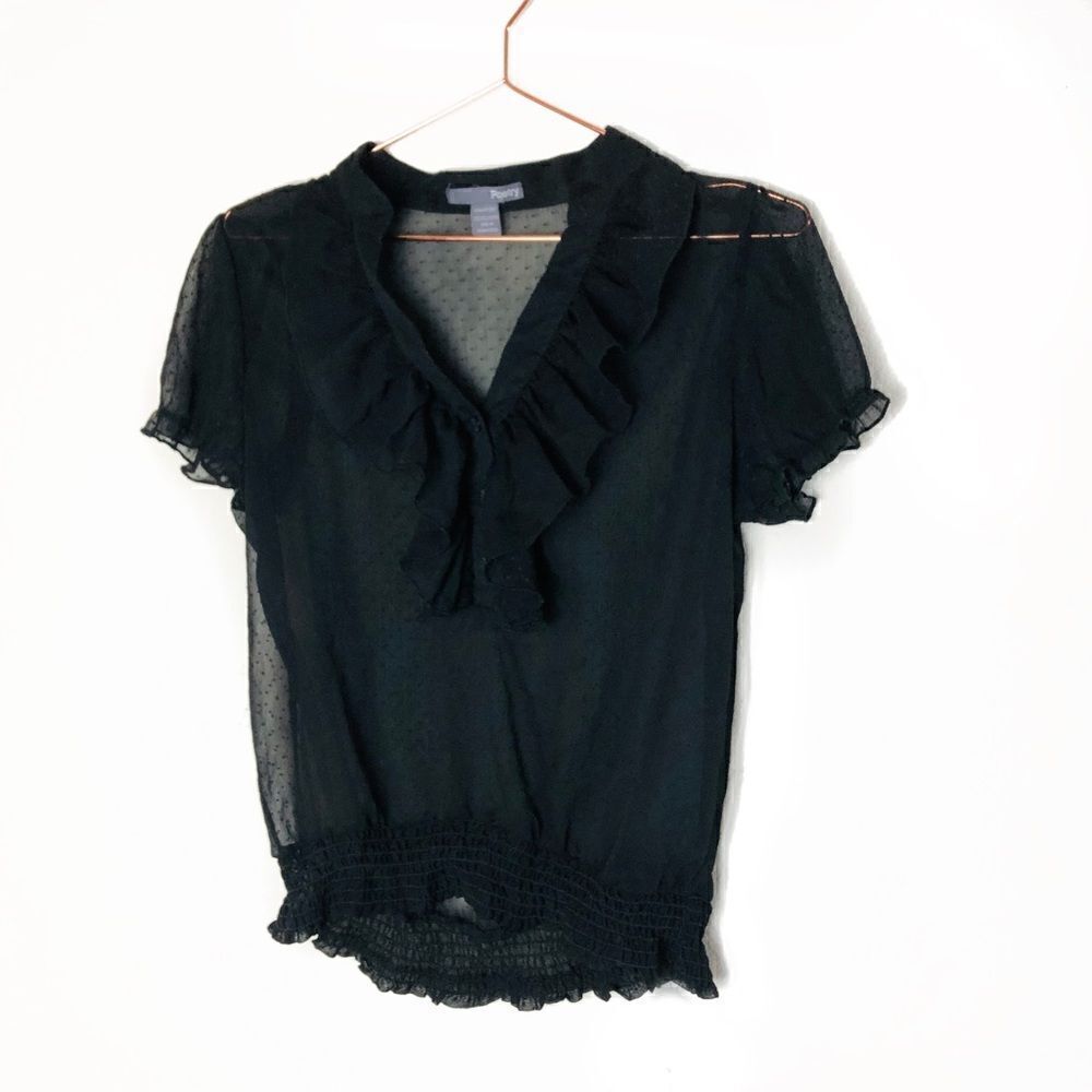 EUC Vintage 90’s Poetry Black Sheer Puff Sleeve Blouse Medium